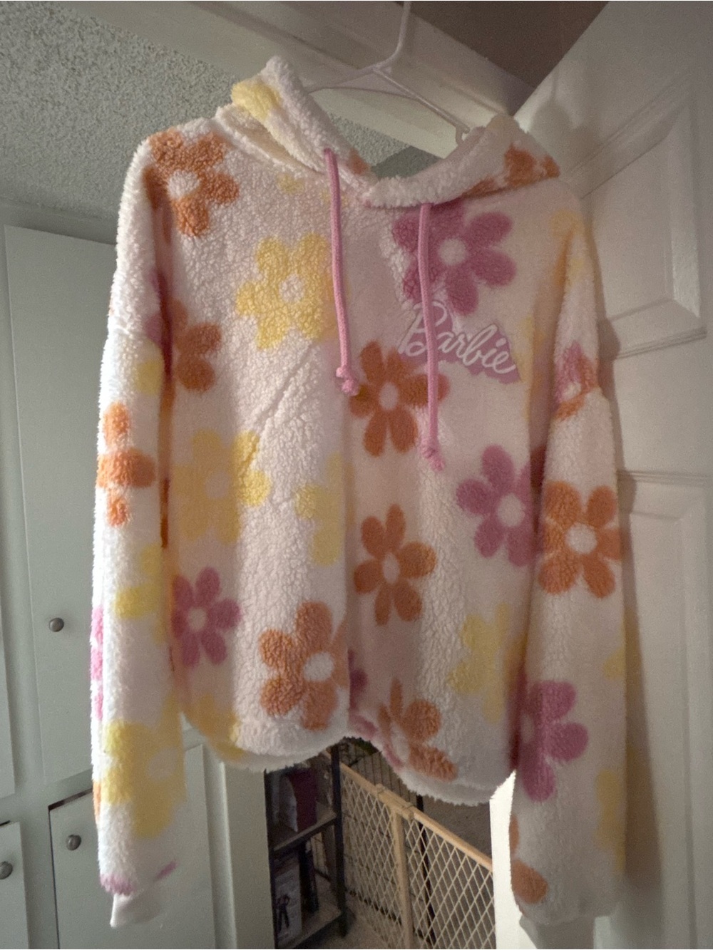 Barbie Plush Floral Hoodie - Pink, Orange & Yellow